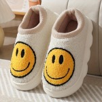 Cute Smile Face Fuzzy House Slippers, Closed Toe Memory Foam Slip On Shoes, Winter Warm Home Slippers