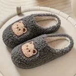 Cozy and Warm Cute Bear Plush Slippers - Closed Toe Slip On House Shoes